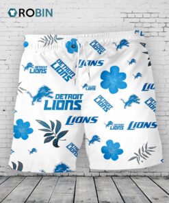 Detroit Lions Hawaiian Shorts Tropical Beach