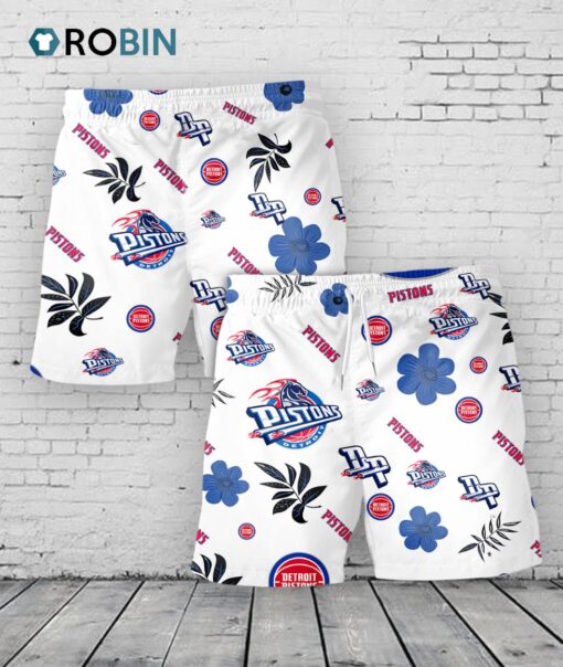 Detroit Pistons Hawaiian Shorts Tropical Beach