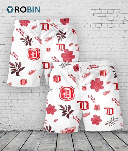 Detroit Red Wings Hawaiian Shorts Tropical Beach
