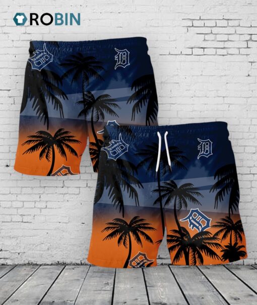 Detroit Tigers Hawaiian Shorts Coconut Tree