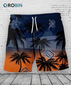 Detroit Tigers Hawaiian Shorts Coconut Tree