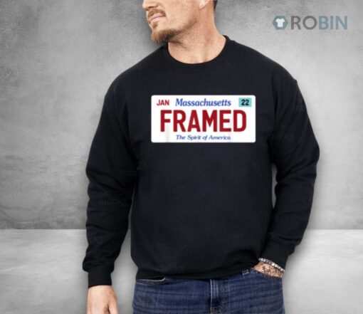 Framed Massachusetts License Plate Police Justice Satire Shirt
