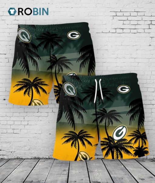 Green Bay Packers Hawaiian Shorts Coconut Tree