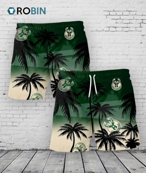 Milwaukee Bucks Hawaiian Shorts Coconut Tree
