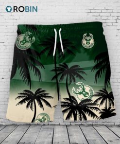Milwaukee Bucks Hawaiian Shorts Coconut Tree