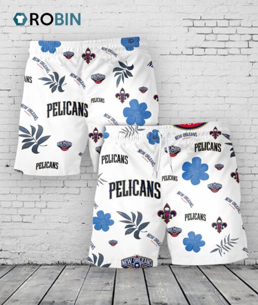 New Orleans Pelicans Hawaiian Shorts Tropical Beach