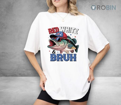 Red White And Bruh July Patriotic Fish Shirt