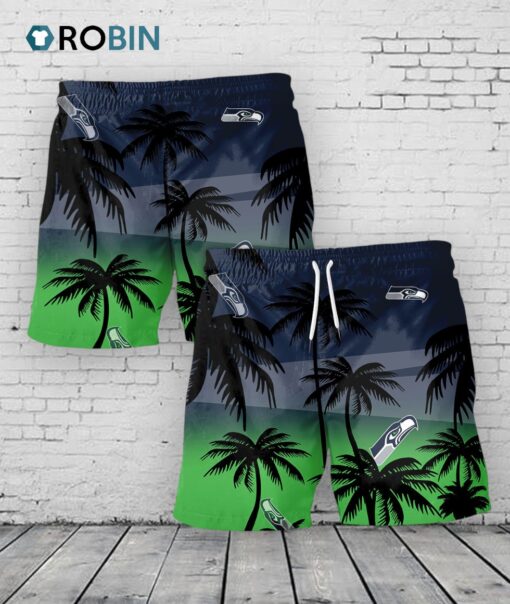 Seattle Seahawks Hawaiian Shorts Coconut Tree