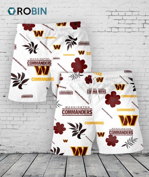 Washington Commanders Hawaiian Shorts Tropical Beach