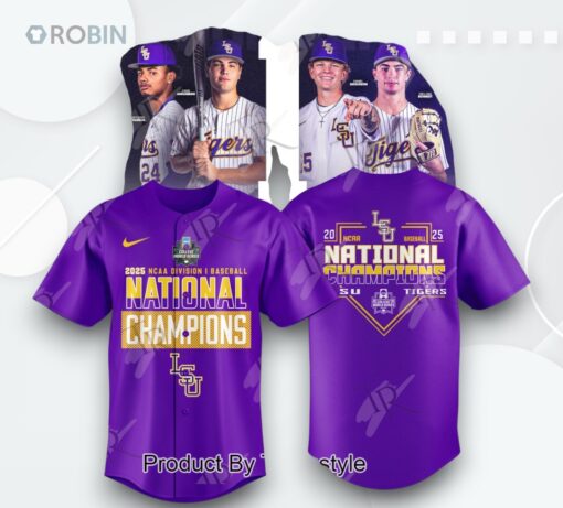 2025 NCAA Division I Men’s Baseball National Champions LSU Tigers 8 Time Baseball Jersey