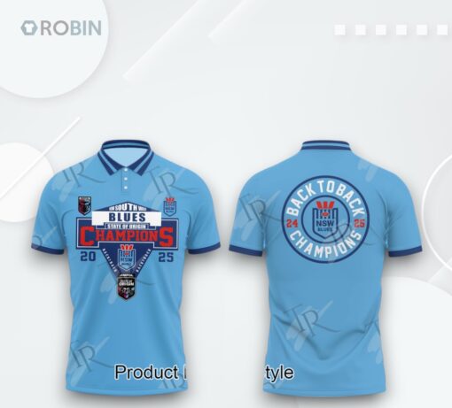 2025 New South Wales Blues State Of Origin Champions Back To Back Polo Shirt