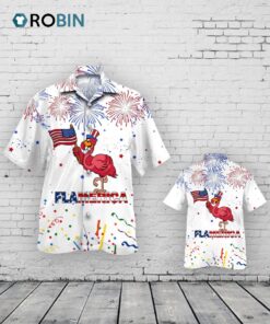 3D All Over Print Flamingo Unisex Hawaiian Shirt, Happy Independence’S Day Flamerica Aloha Beach Shirt