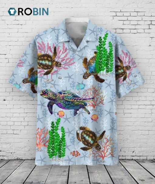 3D All Over Print Turtle Floral Hawaiian Shirt, Aloha Beach Shirt, Summer Hawaiian Turtle Shirt