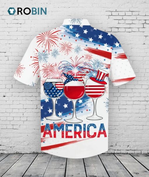 3D All Over Print Usa Hawaiian Shirt Glass Drinking Cheer Up Independence Day, America 4th Of Jul Hawaiian Shirt