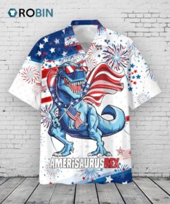 3D All Over Printed 4th Of July Hawaiian Shirt, Amerisaurusrex Hawaii Beach Shirt, Saurus Usa Hawaiian Shirt