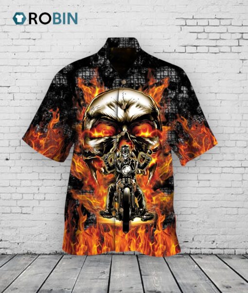 3D All Over Printed Skull Summer Hawaiian Shirt Ghost Rider Skull Fire Pattern