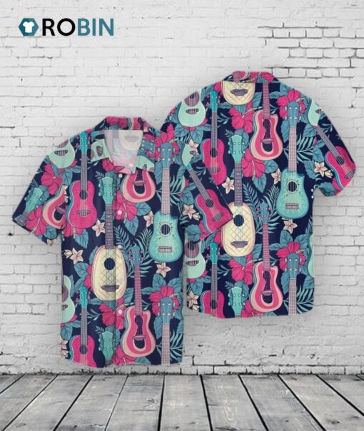 3D full printed colorful Guitar Unisex Hawaiian Shirt, Guitarist Hawaiian Shirt