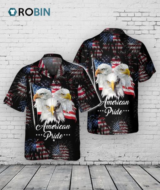3D Full Printed Eagle American Pride Hawaiian Shirt For 4th Of July Gifts, Summer Aloha Patriotic Hawaii Shirt