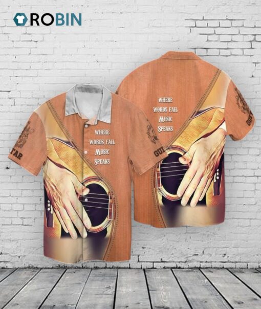 3D Full Printed Guitar Hawaiian Shirts, Where Word Fail Music Speaks Hawaii Shirt, Guitar Player Hawaiian Shirts
