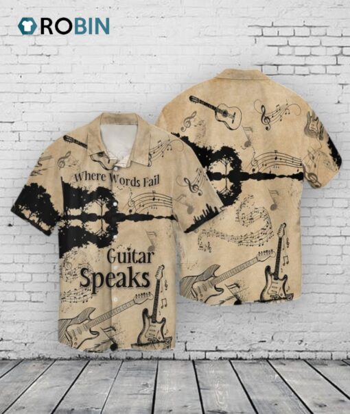3D Guitar Hawaiian Shirt, Where Words Fail Guitar Speak, Guitar Lover Aloha Hawaii Shirt, Guitarist Hawaiian Shirts
