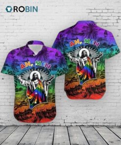 Ah Men Funny Jesus Lgbt Pride Aloha Hawaiian Shirt, Lgbtqia2S+ Hawaiian Shirt