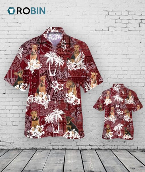 Airedale Terrier Hawaiian Shirt, Dog Hawaii Shirt Red Tribal Pattern