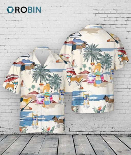 Akita Summer Beach Hawaiian Shirt, Short Sleeve Dog Aloha Shirt For Summer