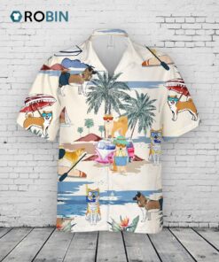 Akita Summer Beach Hawaiian Shirt, Short Sleeve Dog Aloha Shirt For Summer Akita Summer Beach Hawaiian Shirt, Short Sleeve Dog Aloha Shirt For Summer