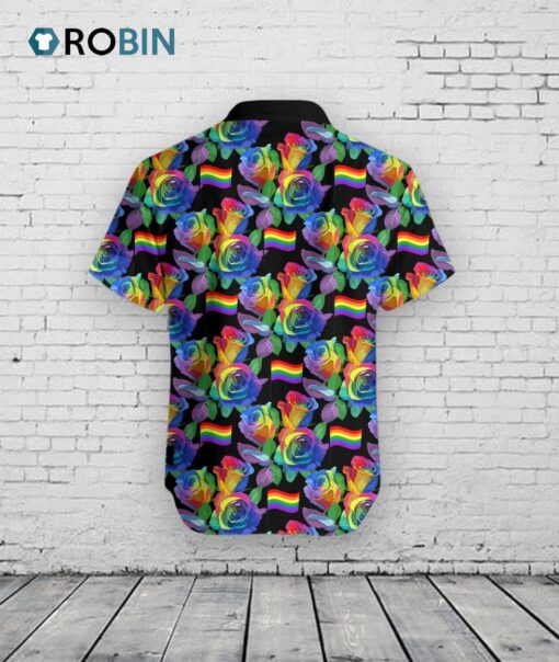 Ally Pride Shirt, Colorful Flag Of Lgbt Rose Design Hawaiian Shirt