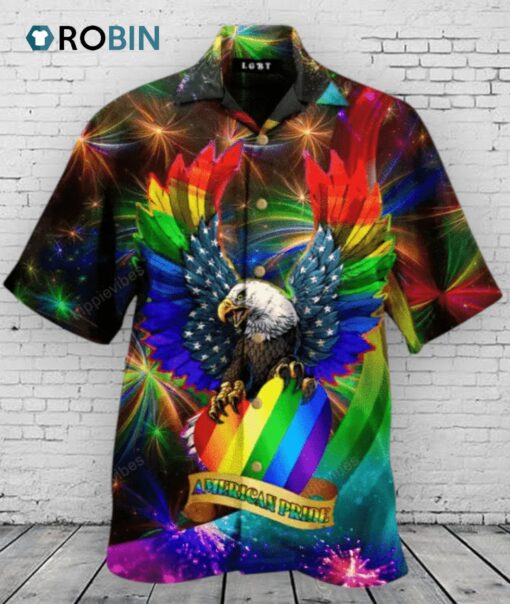 Ameriacan Gay Hawaiian Shirt, Lgbt Eagle American Pride Glow Style Hawaiian Shirt