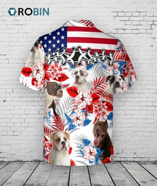 American Bulldog Hawaiian Shirs, 3D All Over Printed Floral And Dog In Hawaii Aloha Beach Shirt