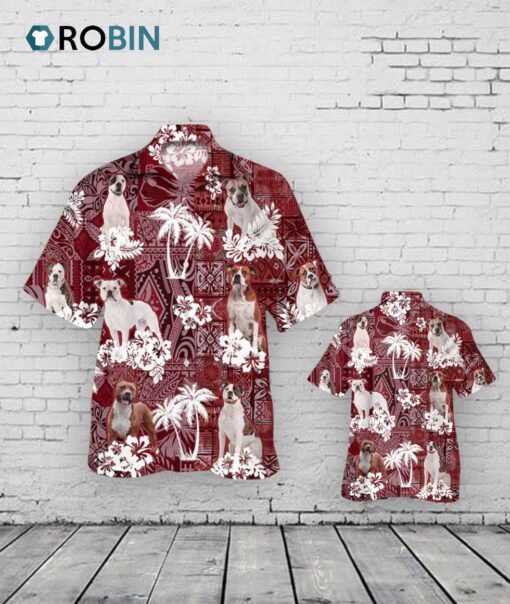 American Bulldog Hawaiian Shirt, Dog Hawaiian Shirt Red Tribal Pattern For Summer