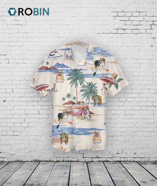 American Bulldog Summer Beach Hawaiian Shirt, 3D Full Print Dog Hawaii Shirt For Summer Travel