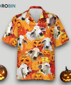 Autumn Leaf Brahman Cattle Pumpkin Hawaiian Shirt