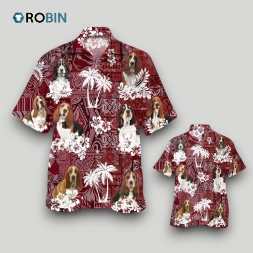 Basset Hound Hawaiian Shirt, Dog In Hawaiian Shirt Red Tribal Pattern