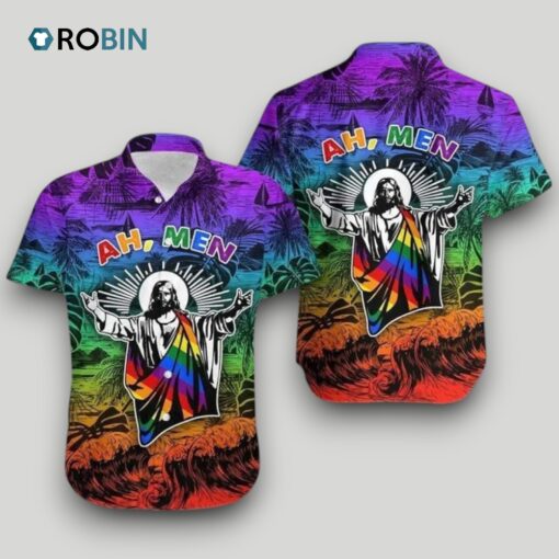 Beach Shirt Hawaii Shirt Ah Men Funny Jesus Lgbt Pride , Pride Hawaiian Shirt