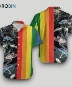Beach Shirt Hawaii Shirt Lgbt Rainbow Sharks , Gay Pride Clothes, Gay Hawaiian Shirts
