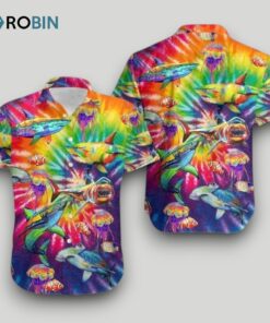 Beach Shirt Hawaii Shirt Lgbt Sharks Rainbow Tie Dye , Aloha Shirt, Hawaiian Shirt For Lesbian