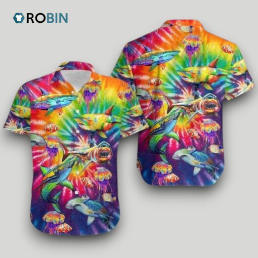 Beach Shirt Hawaii Shirt Lgbt Sharks Rainbow Tie Dye , Aloha Shirt, Hawaiian Shirt For Lesbian