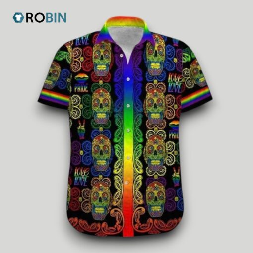Beach Shirt Hawaii Shirt Lgbt Sugar Skull Love , Gay Pride Hawaiian Shirt