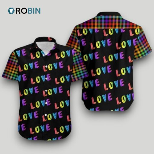Beach Shirt Hawaiians Lgbt Love Rainbow Plaid Pattern , Aloha Shirt, Pride Clothing