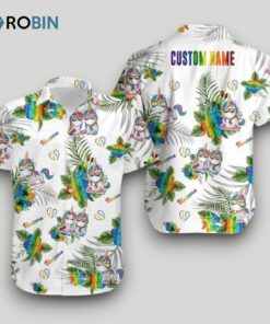 Beach Shirt Hawaiians Lgbt Unicorn Hibiscus Custom Name , Aloha Shirt