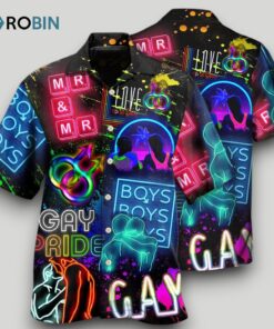 Beach Shirt Lgbt Gay Neon Art Gay Pride Hawaiian Shirt, Gay Hawaiian Shirts
