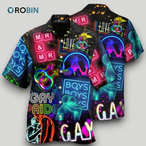 Beach Shirt Lgbt Gay Neon Art Gay Pride Hawaiian Shirt, Gay Hawaiian Shirts