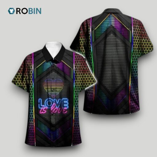 Beach Shirt Lgbt Pride Love Is Love Neon Aloha Hawaiian Shirts Swim Trunks Beach Shorts