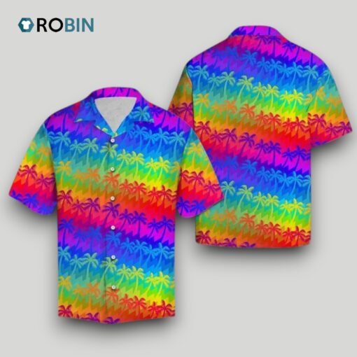 Beach Shirt Lgbt Rainbow Coconut Palm Hawaii Shirt , Rainbow Hawaiian Shirt