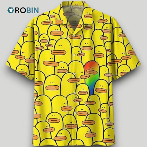 Beach Shirt Yellow Duck LGBTQ Hawaiian Shirt Funny Duck Hawaii Shirts Duck Gifts Pride Gifts , Aloha Shirt