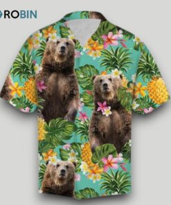 Bear And Pineapple Unisex Hawaiian Shirt, Hawaii Bear Aloha Shirts, Bear Lovers Hawaiian Shirt