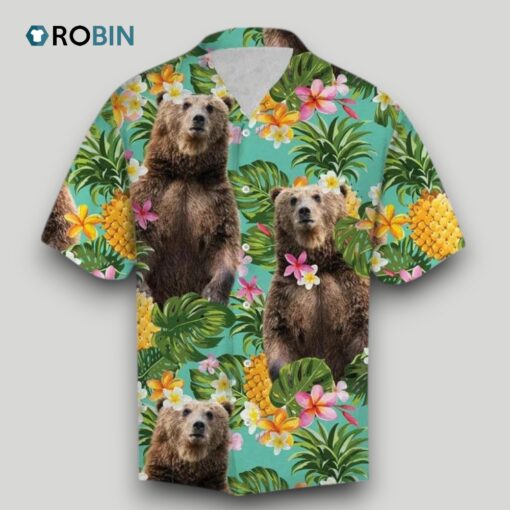 Bear And Pineapple Unisex Hawaiian Shirt, Hawaii Bear Aloha Shirts, Bear Lovers Hawaiian Shirt