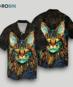 Beautiful Cat Art 3D Hawaiian Shirt, Cat Hawaii Aloha Beach Shirts Short Sleeve, Cat Lovers Gift